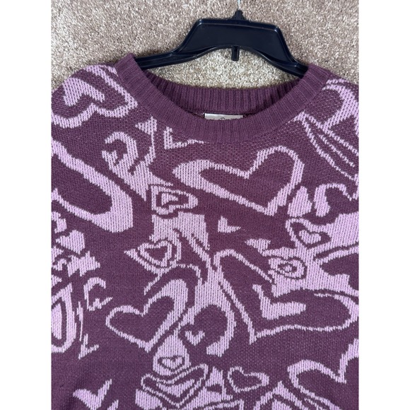 Just Polly Juniors' Crewneck Hearts Sweater Plum/Mauve Size XL - Picture 3 of 7